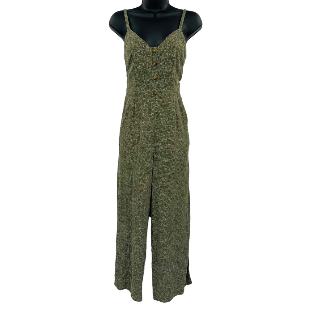 Abercrombie & Fitch polka dot tie back jumpsuit pockets buttons green size XS
